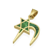 Star of David Pendant - 14K Gold Chai and with Eilat Stone