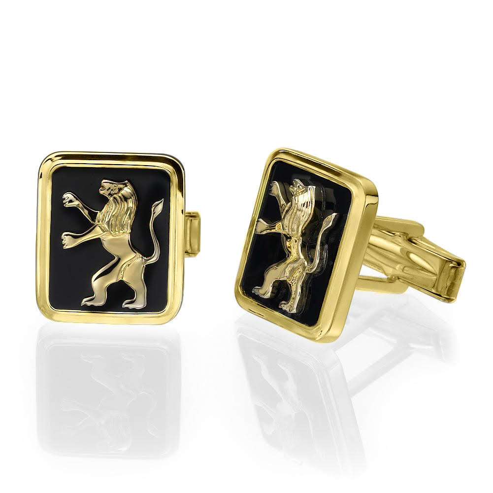 14k Gold and Black Onyx Lion of Judah Cufflinks