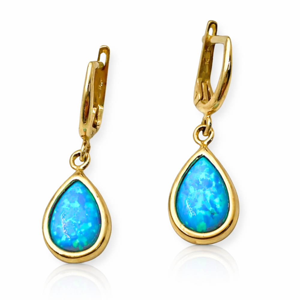 Blue Opalite Teardrop Earrings in 14K Gold