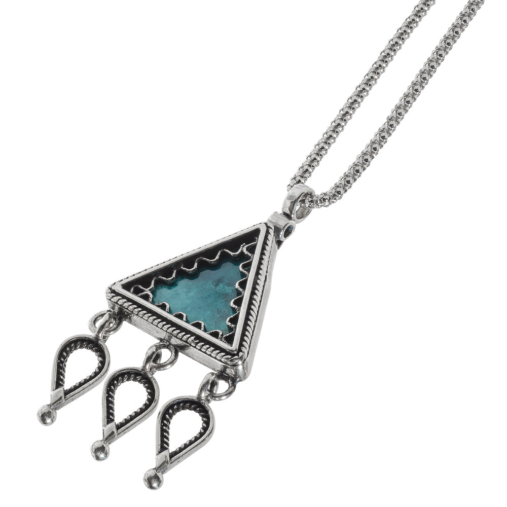 Silver Ethnic Style Triangle Eilat Stone Pendant and Chain
