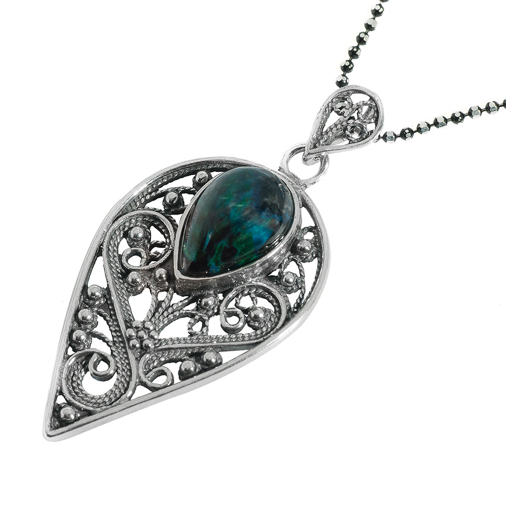 Spike Filigree Adorned Eilat Stone Silver Pendant