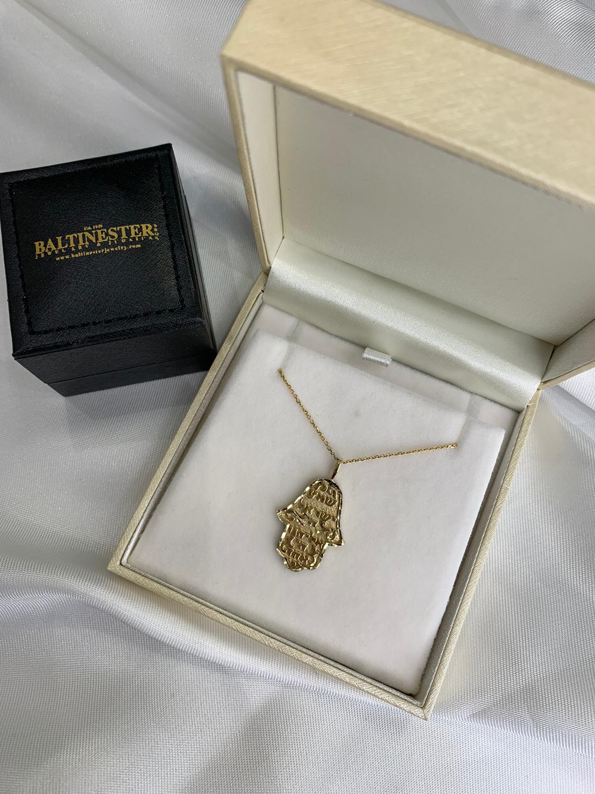 Shema Israel Hamsa Pendant in 14k Gold with Diamond-Cut finish
