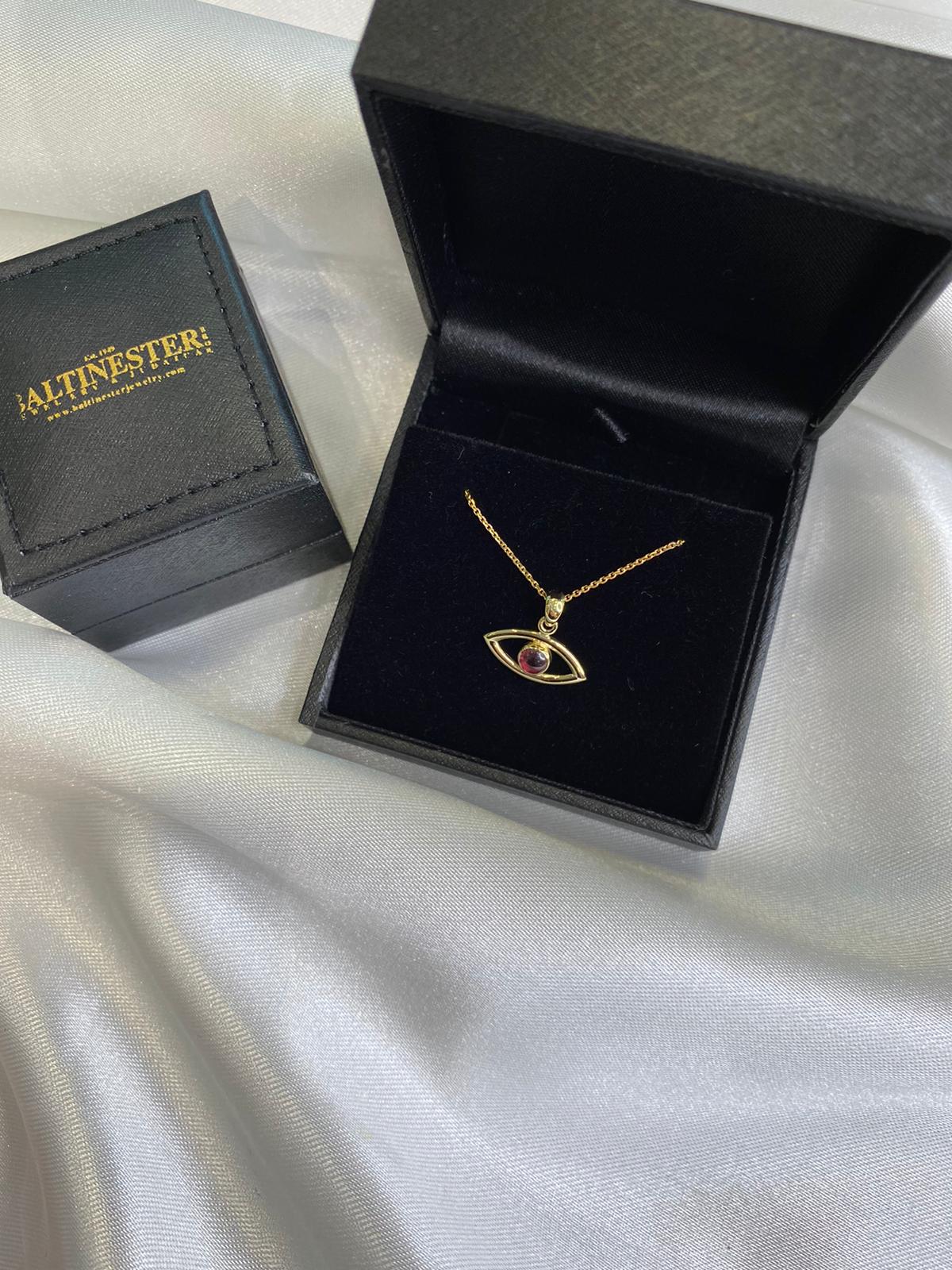 Evil Eye Pendant in 14k Gold with Garnet