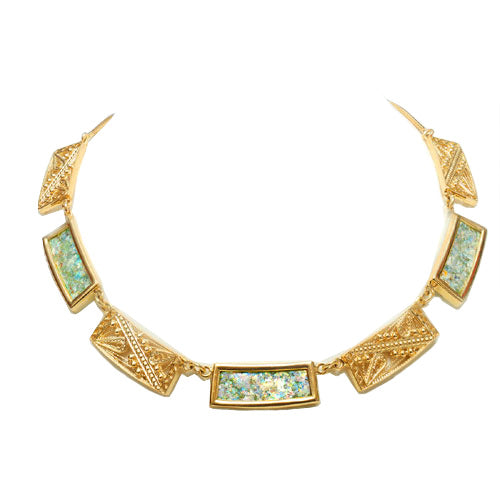 14k Gold Roman Glass Filigree Necklace