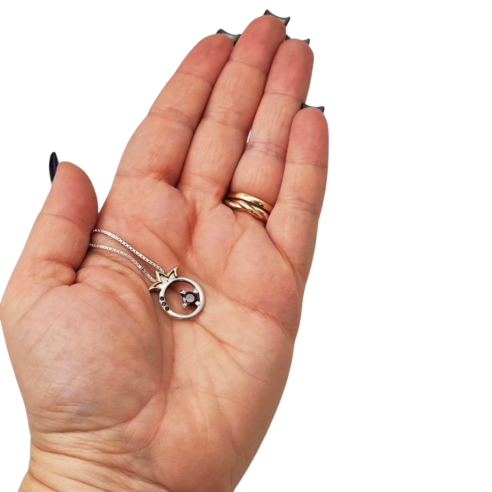 14K Gold and Silver Pomegranate with Garnet Kabbalah Pendant Set