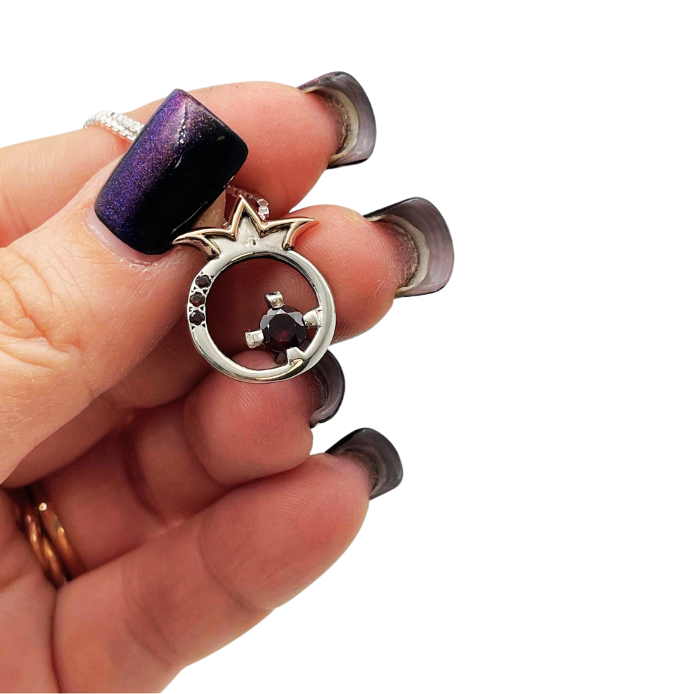 14K Gold and Silver Pomegranate with Garnet Kabbalah Pendant Set