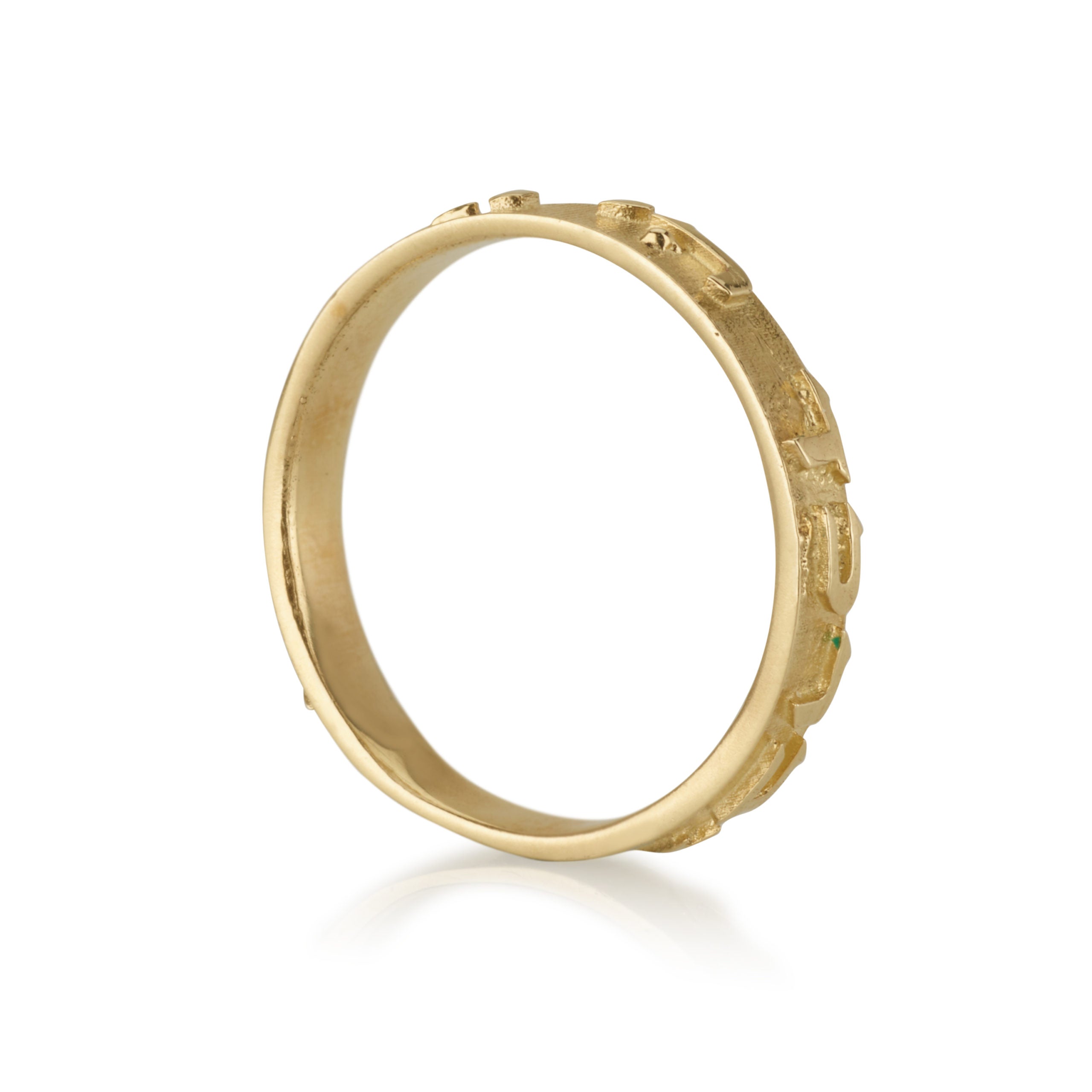 14k Brushed Gold This Too Shall Pass Hebrew Ring