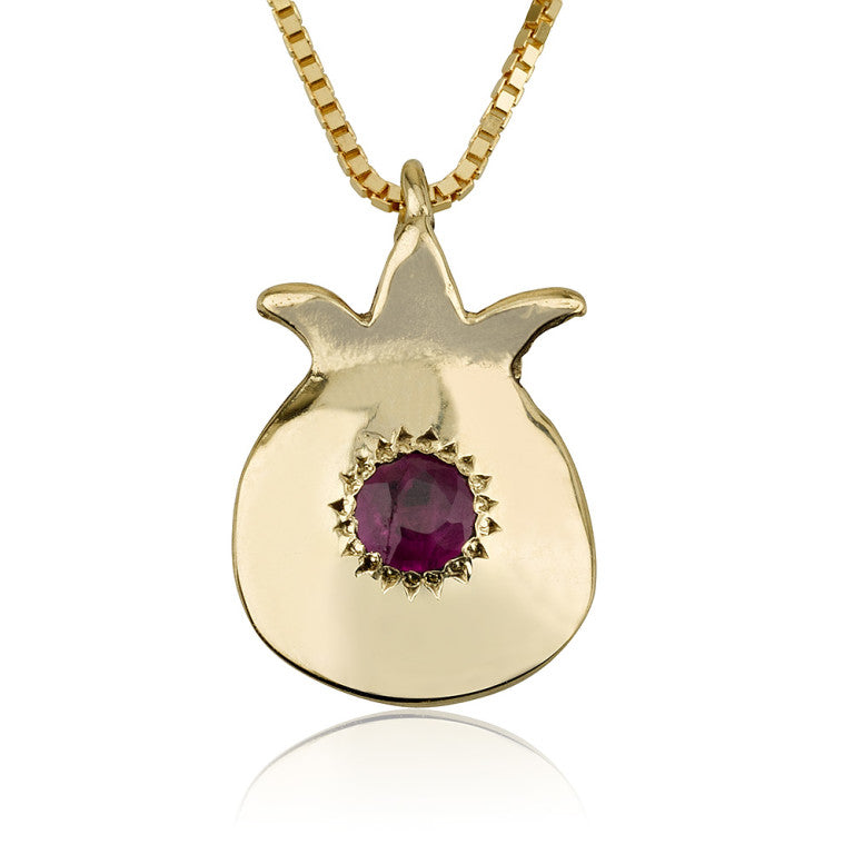 14K Gold Ruby Pomegranate Necklace