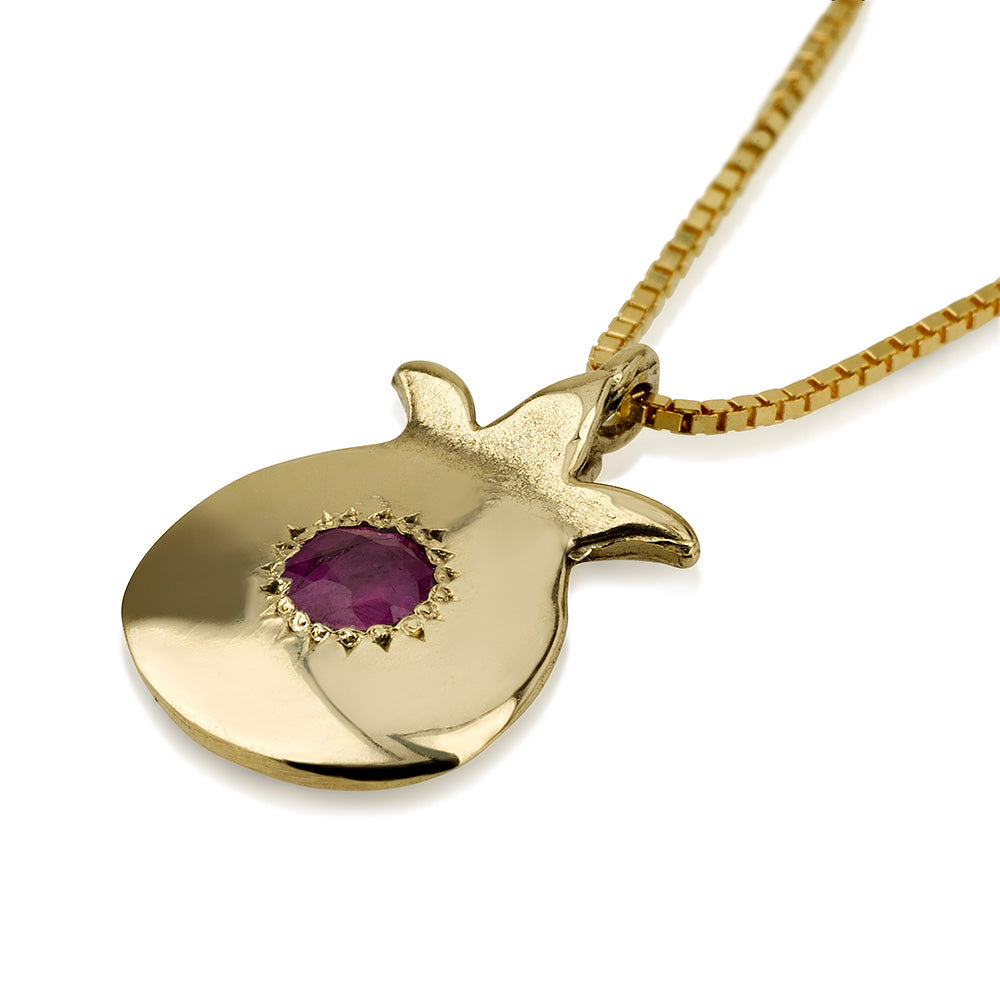 14K Gold Ruby Pomegranate Necklace