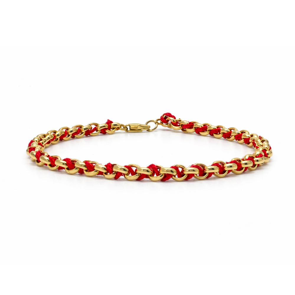 Kabbalah Protection Bracelet with Red String in 14k Gold