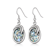Roman Glass Oval Shaped Silver Earrings