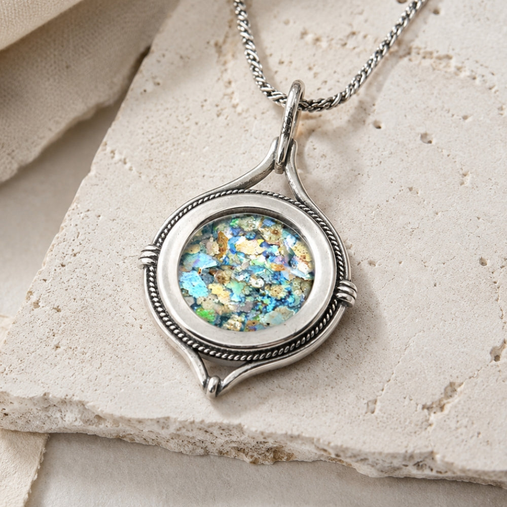 Silver Roman Glass Circular Nautical Necklace