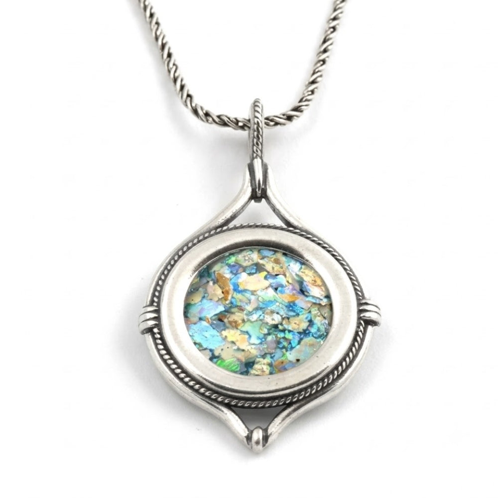 Silver Roman Glass Circular Nautical Necklace