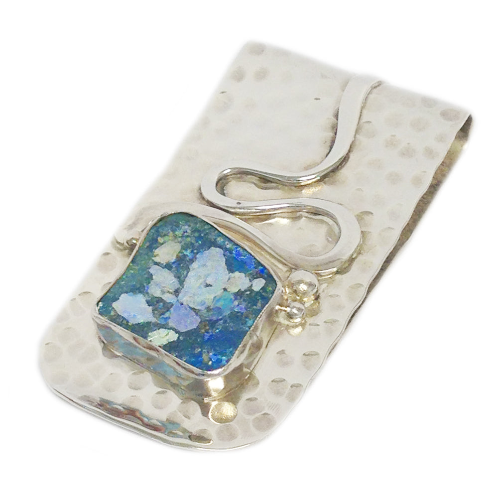 Hammered Silver Roman Glass Money Clip
