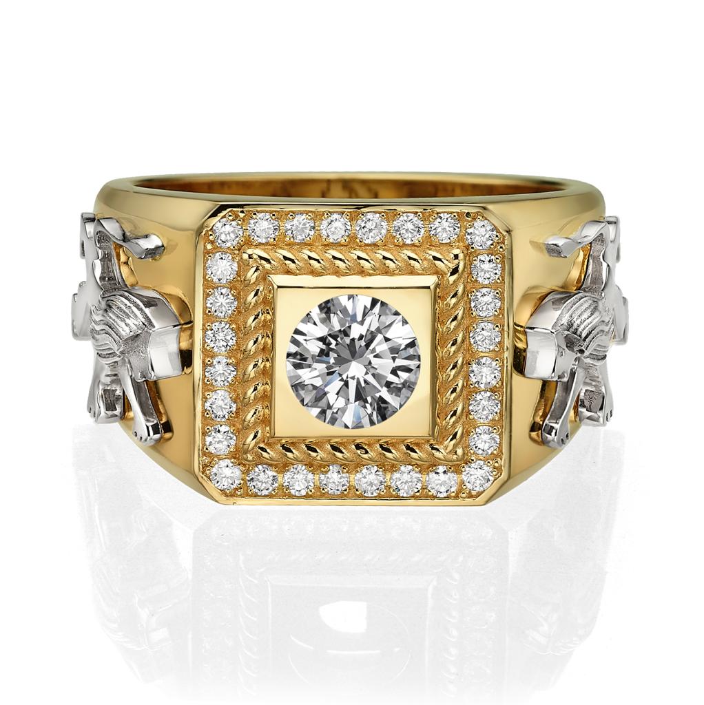 14K Two Tone Gold Diamond Lion of Judah Signet Ring