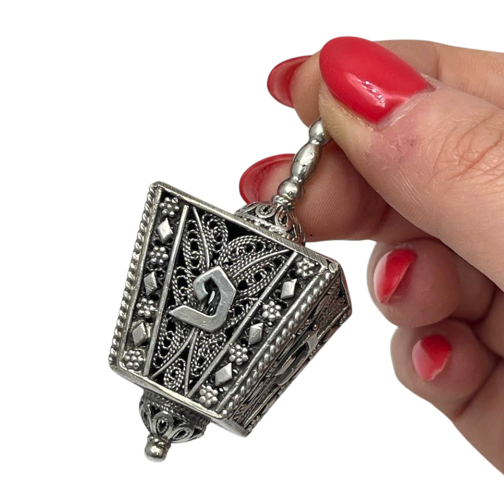 Sterling Silver Cube Filigree Dreidel