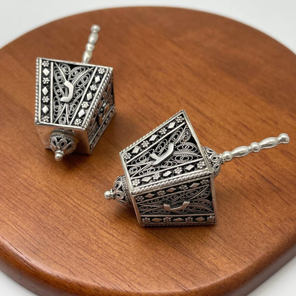 Sterling Silver Cube Filigree Dreidel