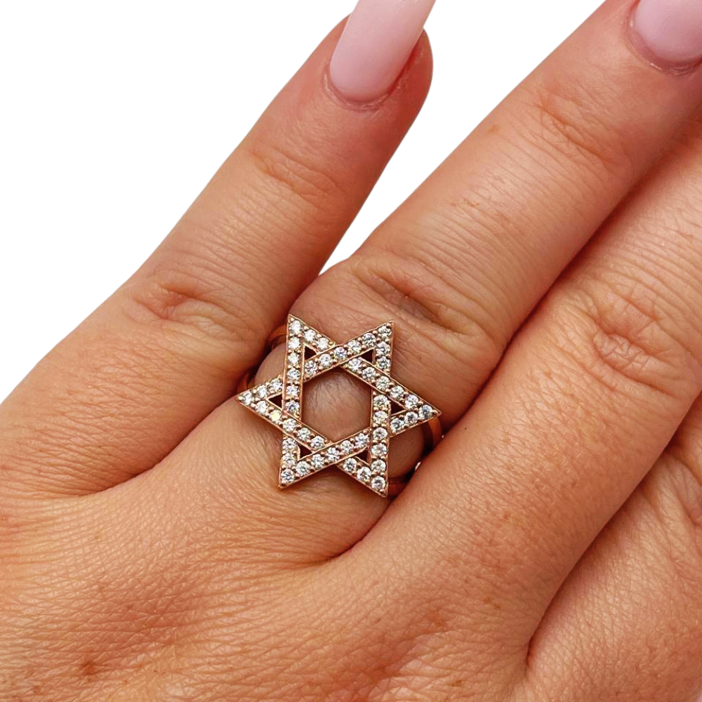 Diamond-Studded Star of David Ring in 14K Gold