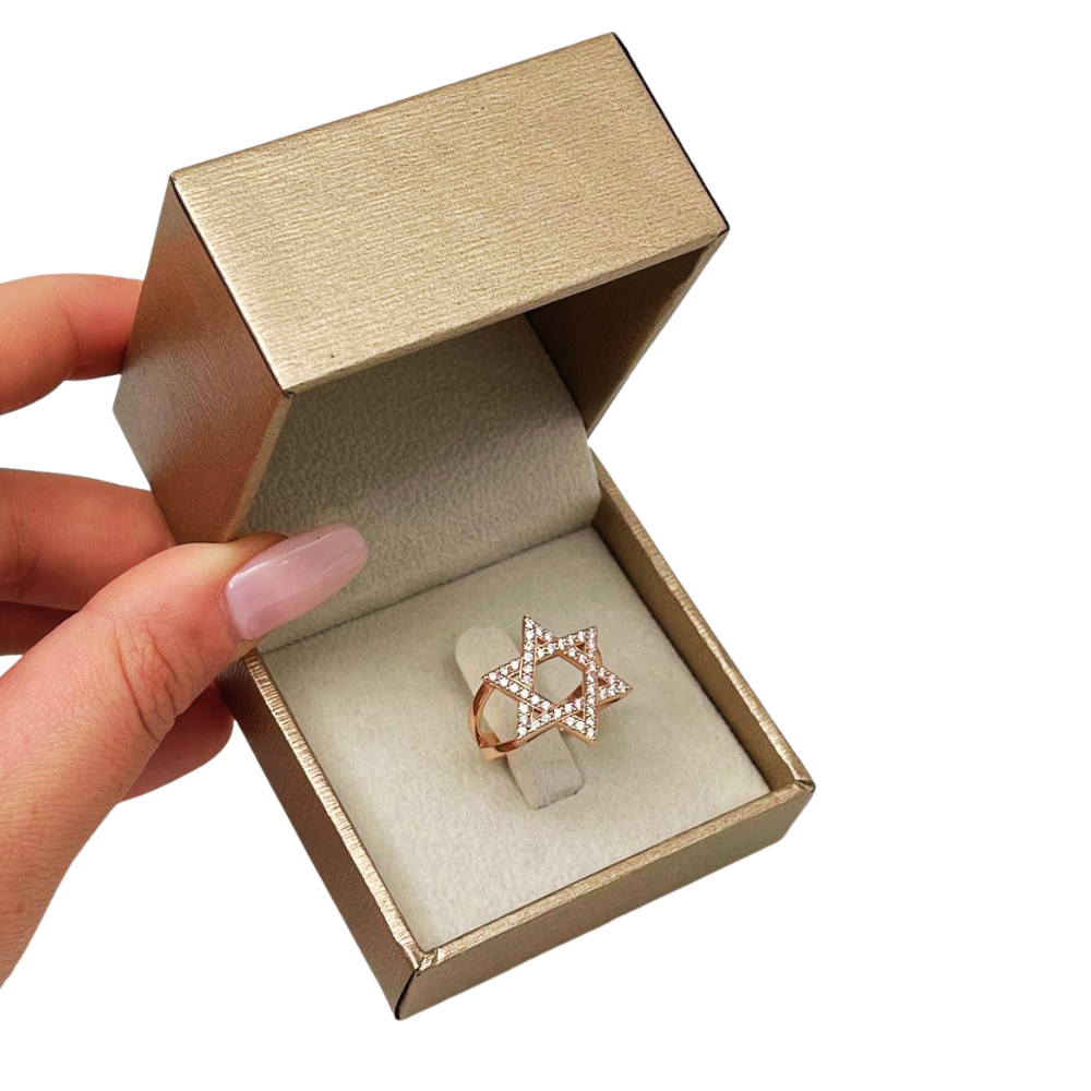 Diamond-Studded Star of David Ring in 14K Gold