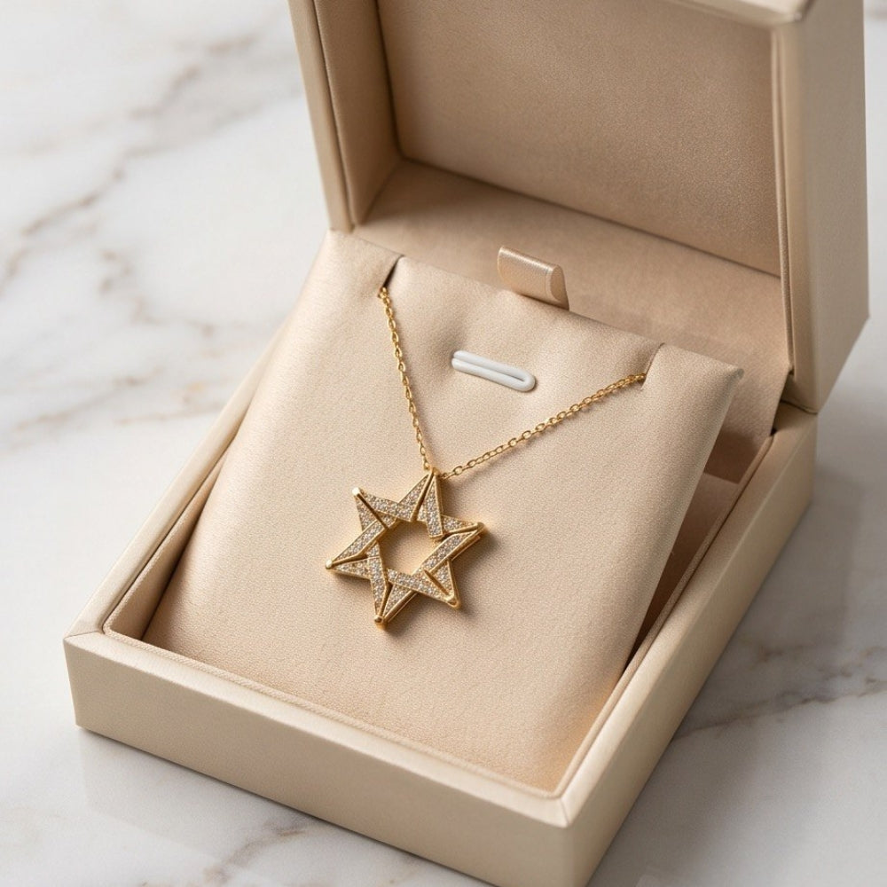 14k Gold Diamond Expandable Star of David Butterfly Necklace