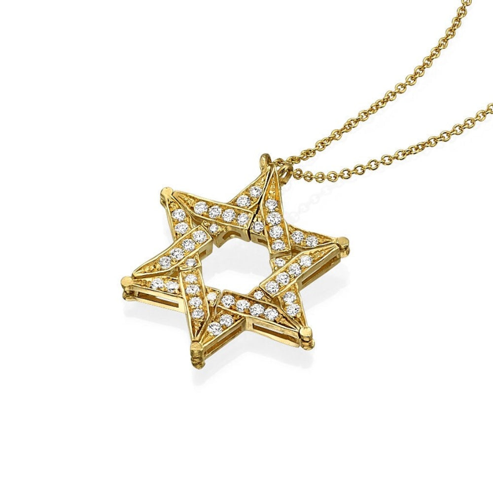 14k Gold Diamond Expandable Star of David Butterfly Necklace
