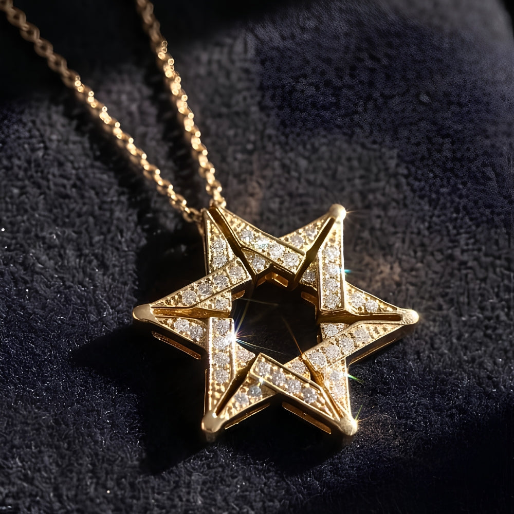 14k Gold Diamond Expandable Star of David Butterfly Necklace