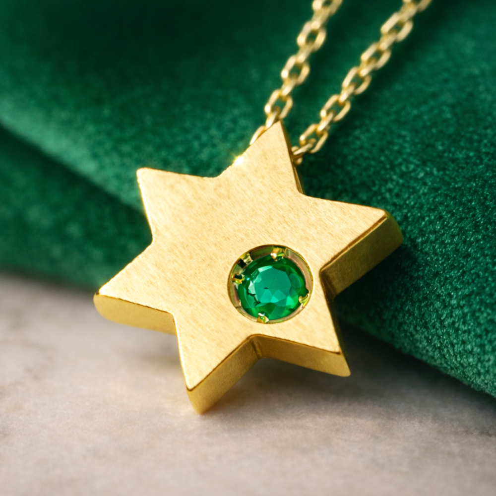 Birthstone Star of David Pendant in 14K Gold - Protection and Luck