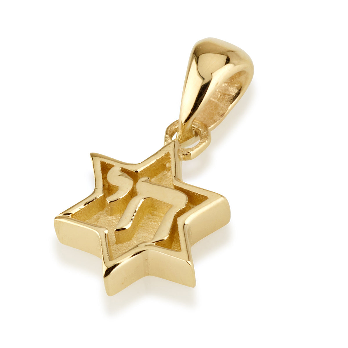 Dainty Chai Star of David Pendant in 14K Gold