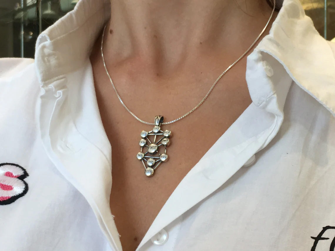 Silver Ten Sephirot Kabbalah Pendant and Chain Set