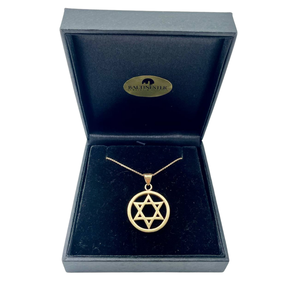 Classic 14k Gold Star of David Round Pendant