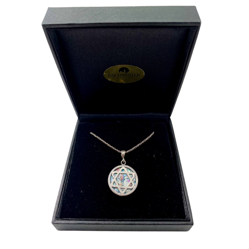 Silver Star of David Roman Glass Necklace