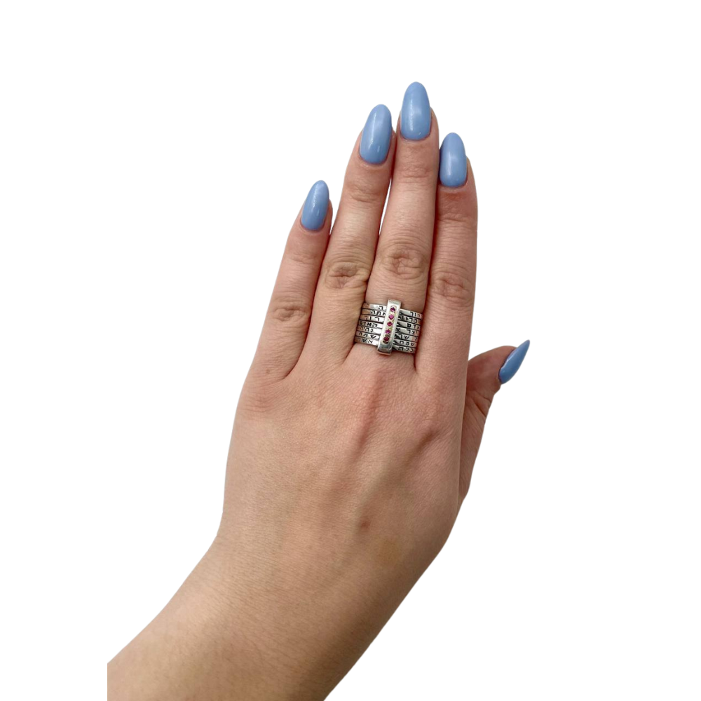 Seven Blessings Kabbalah Ring in 14K Gold and Silver with Rubies/Diamonds