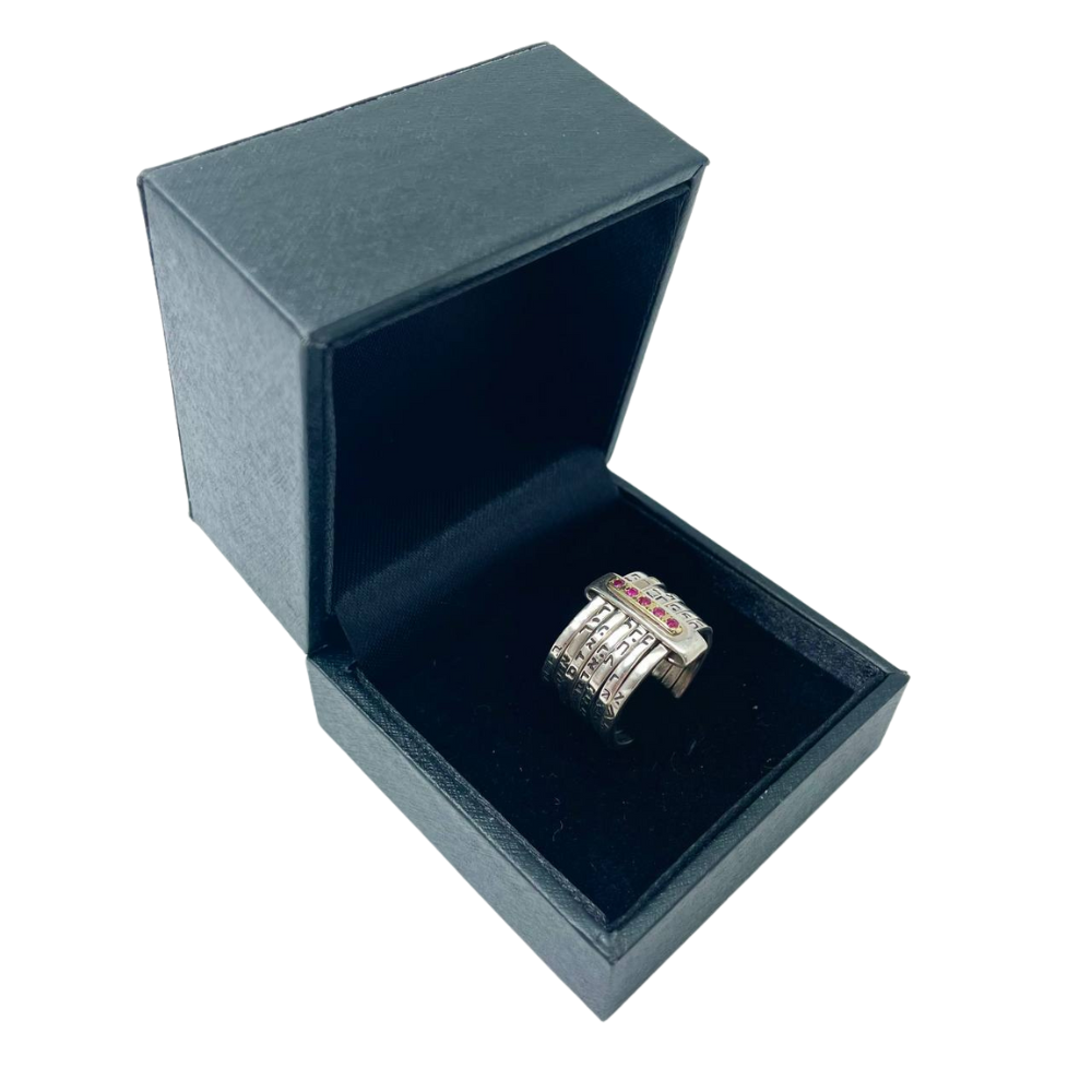 Seven Blessings Kabbalah Ring in 14K Gold and Silver with Rubies/Diamonds