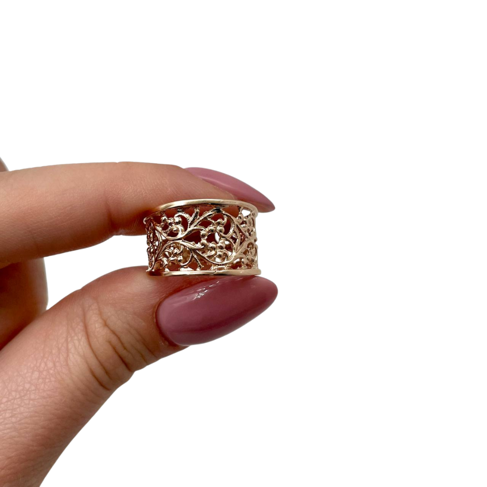 14k Rose Gold Wide Filigree Ring