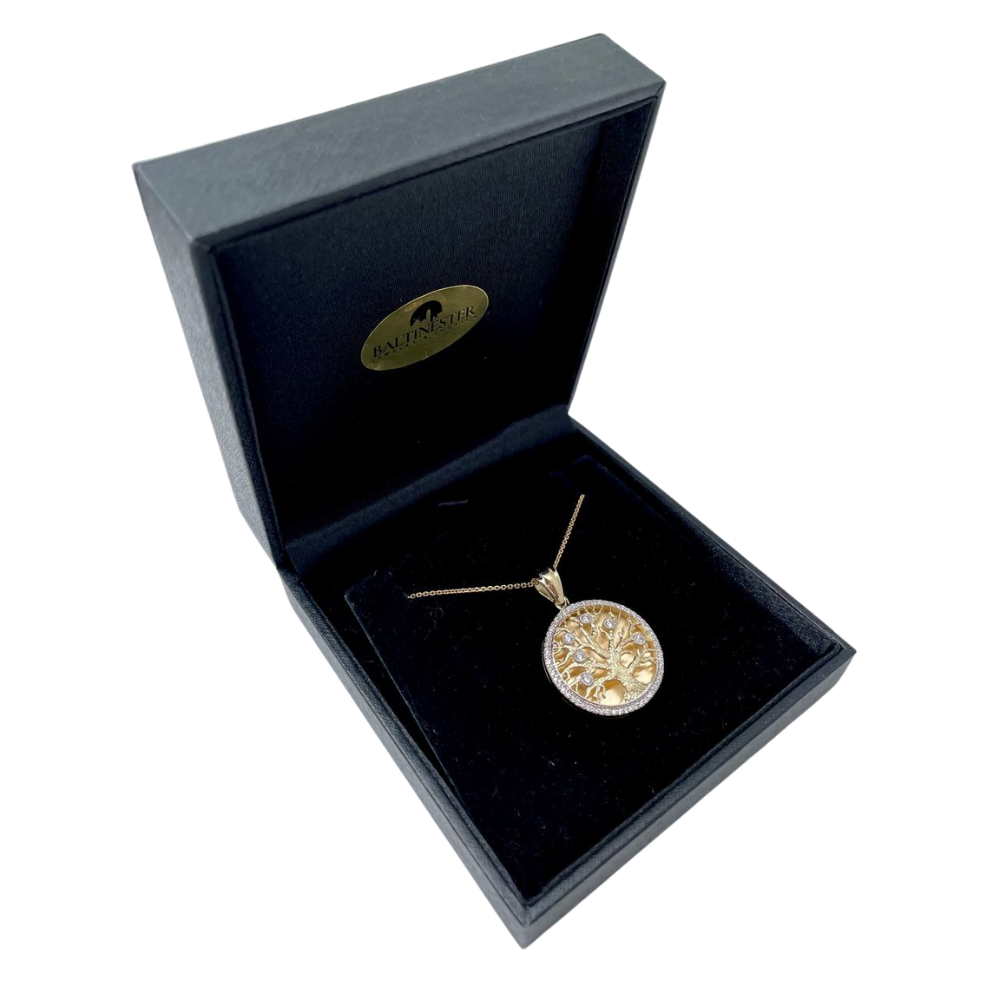 Tree of Life Pendant - 14K Yellow Gold Diamond Round
