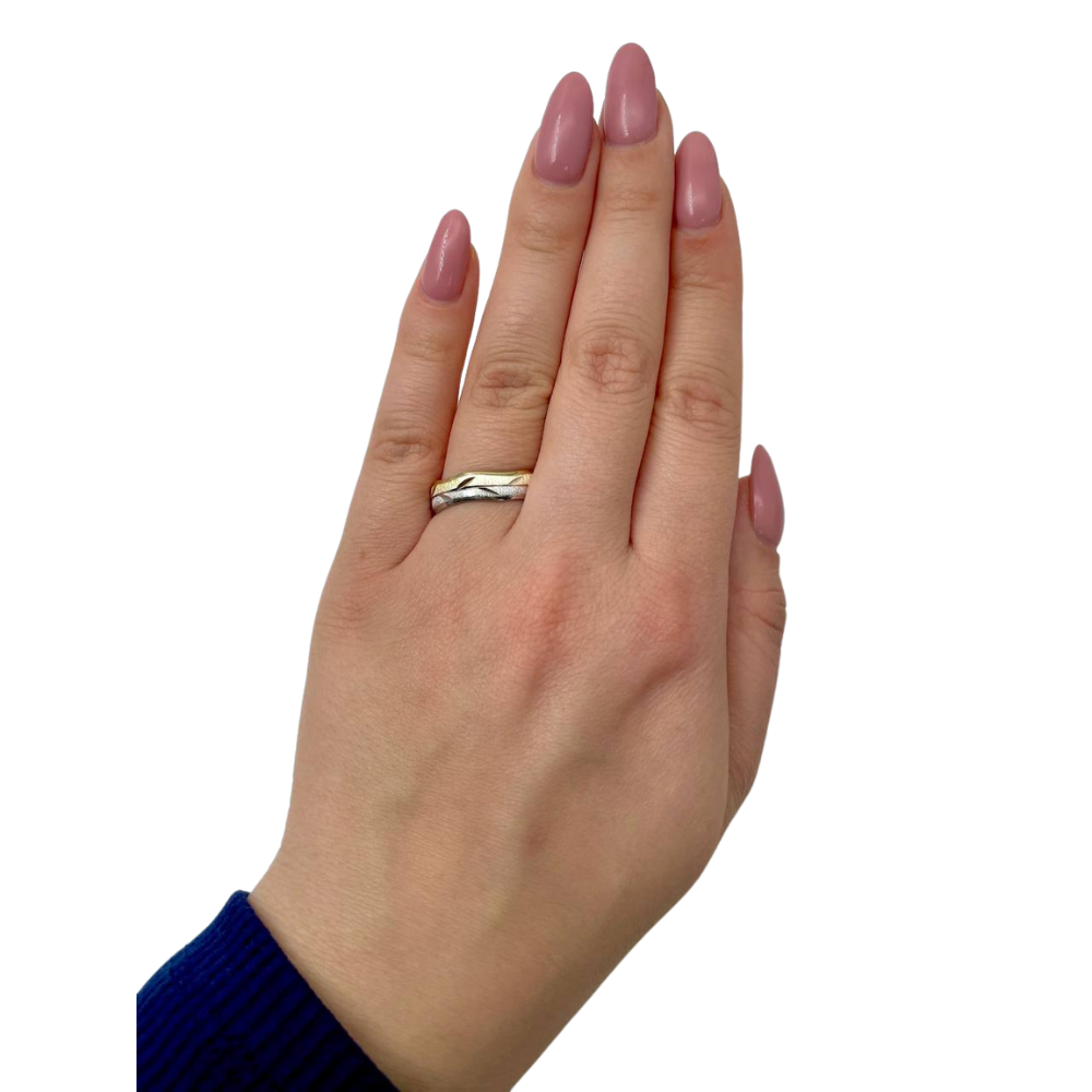 Yellow and White Gold Leaves Wavy Wedding Ring