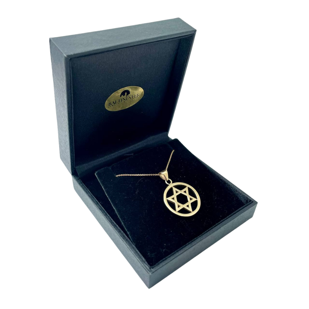 Classic 14k Gold Star of David Round Pendant