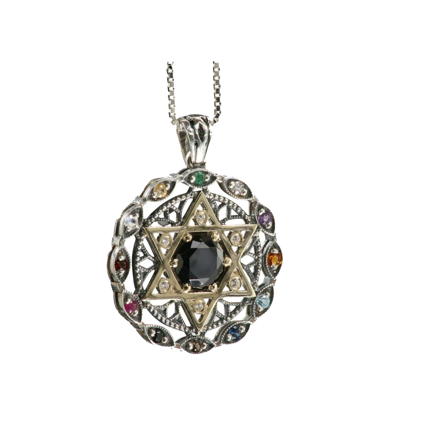 Twelve Stone Evil Eye Star of David Onyx Pendant