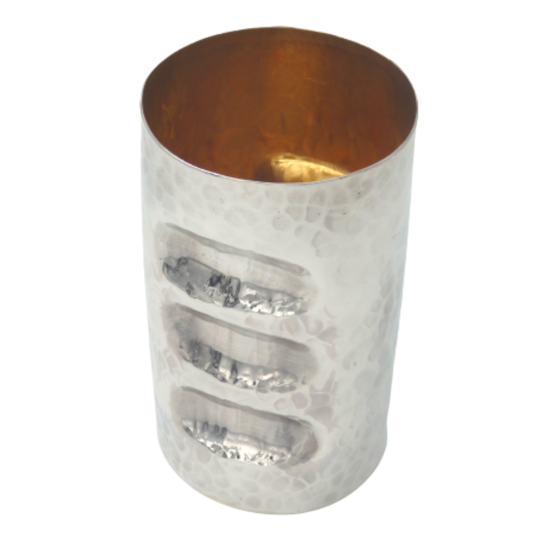 Sterling Silver Cylindrical Hammered Kiddush Cup