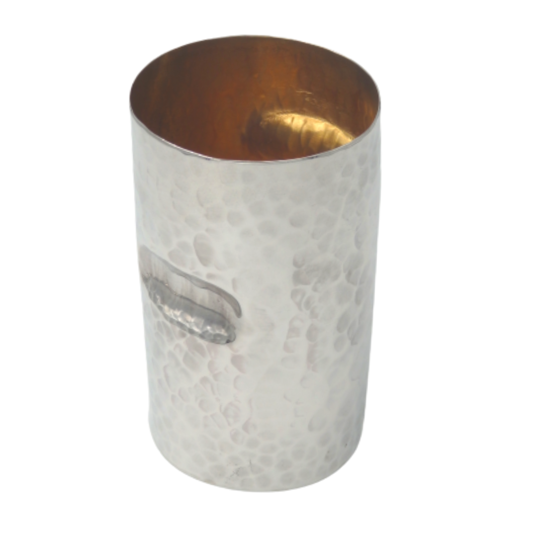 Sterling Silver Cylindrical Hammered Kiddush Cup
