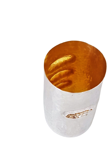 Sterling Silver Cylindrical Hammered Kiddush Cup