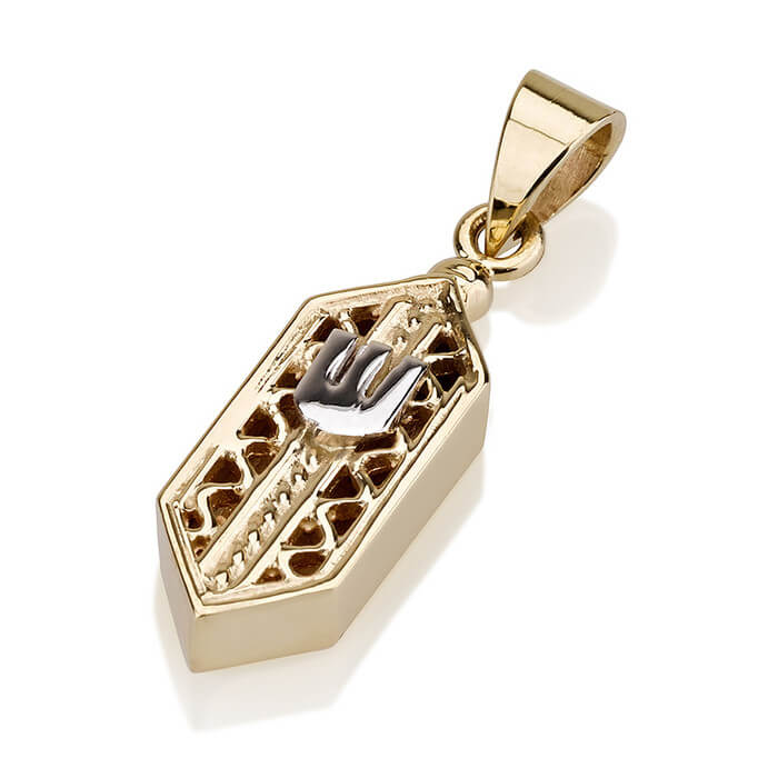 14k Embellished Mezuzah Pendant White Shin Symbol