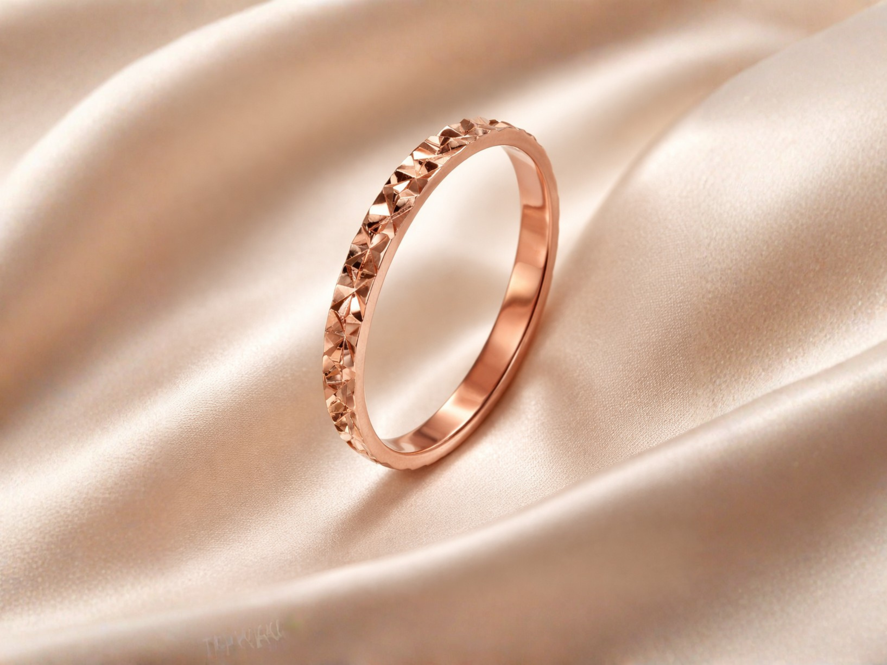 14k Rose Gold Faceted Narrow Wedding Band