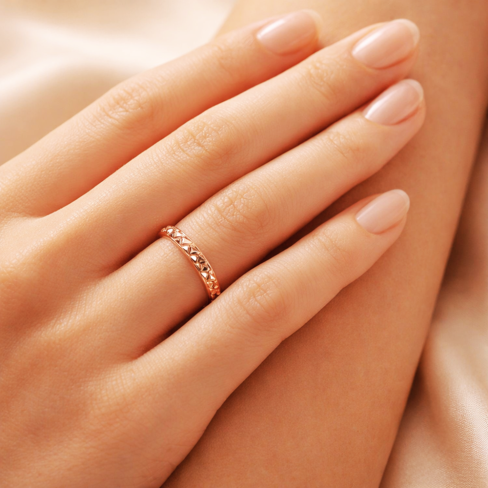 14k Rose Gold Faceted Narrow Wedding Band