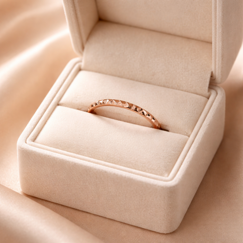 14k Rose Gold Faceted Narrow Wedding Band