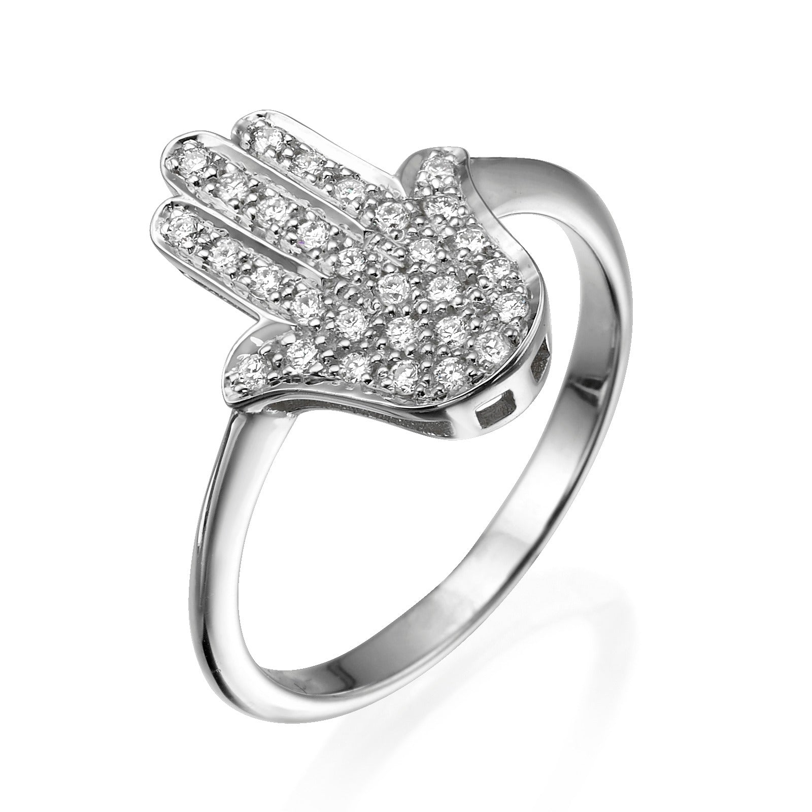 14k White Gold Large Diamond Hamsa Ring