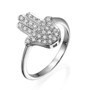 14k White Gold Large Diamond Hamsa Ring