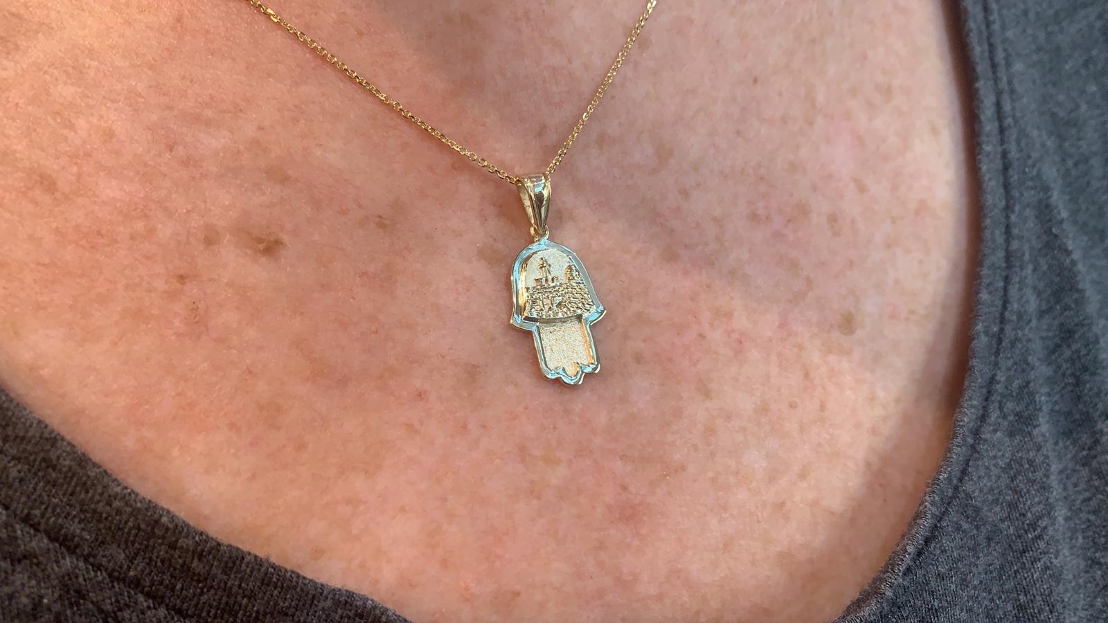 14k Gold Jerusalem Hamsa Pendant