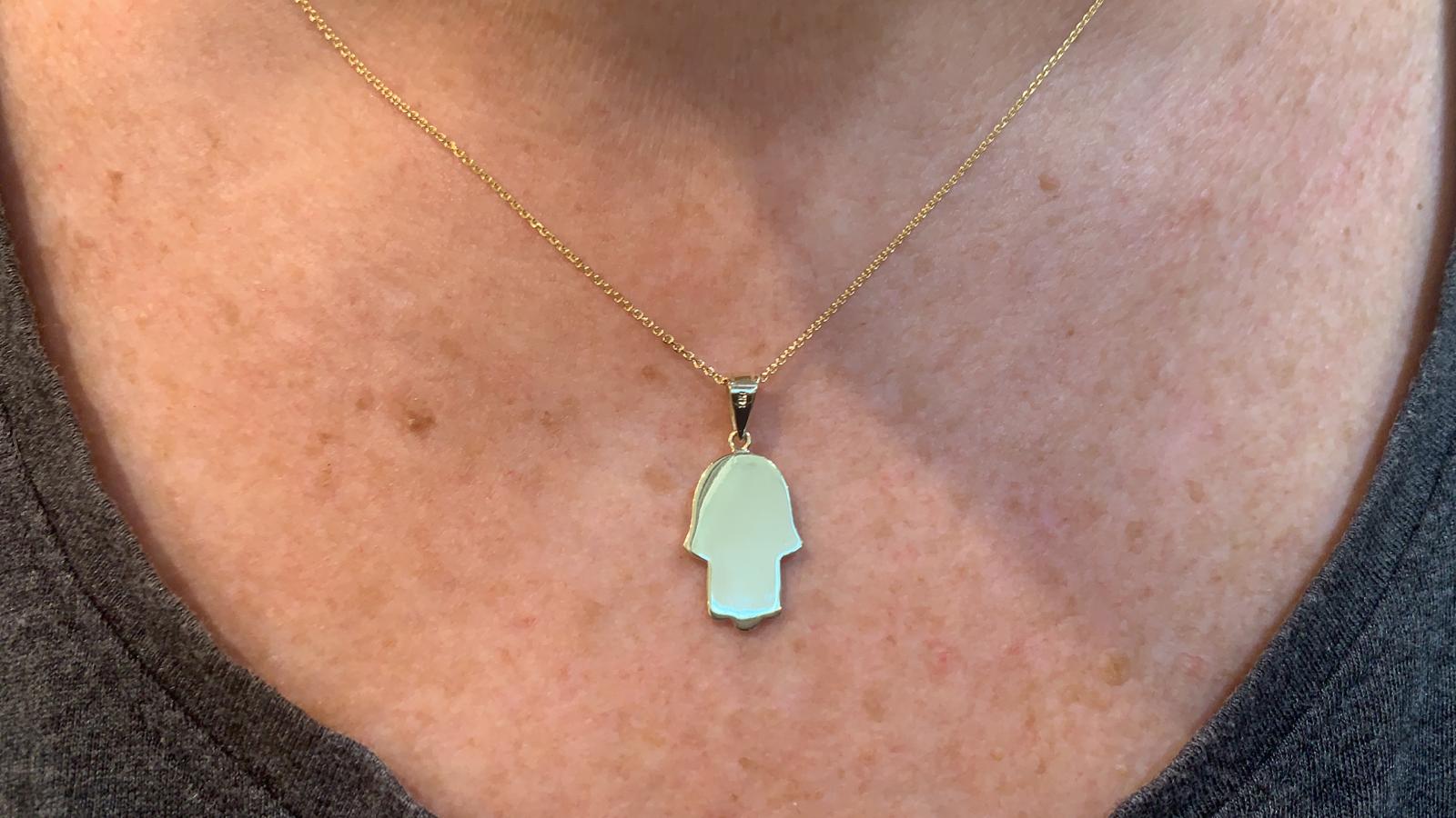 14k Gold Jerusalem Hamsa Pendant
