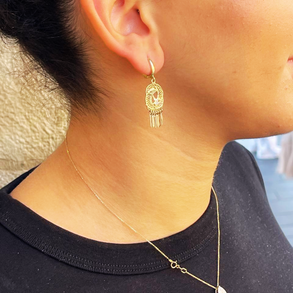 14K Gold Filigree Yin Yang Fringe Earrings